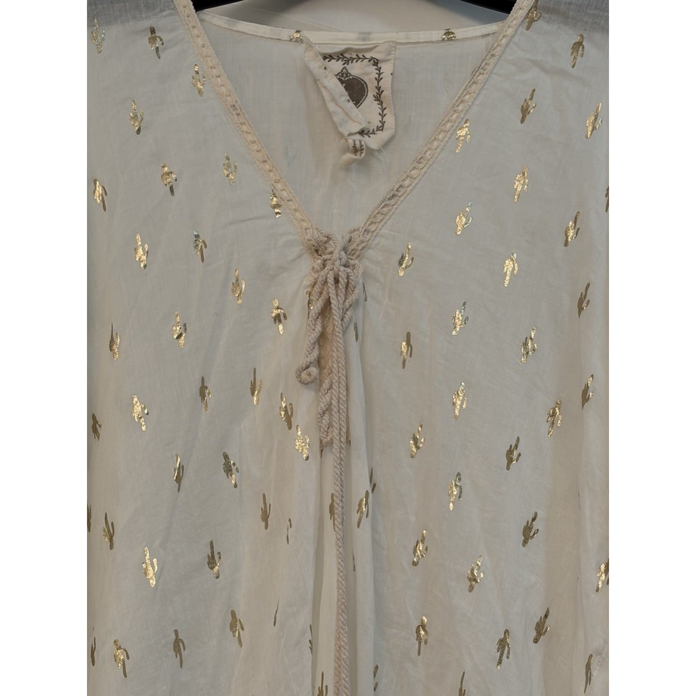 Z&L Swim  Tassel Cactus Cream Swim Suit Coverup  V Neck‎ Large